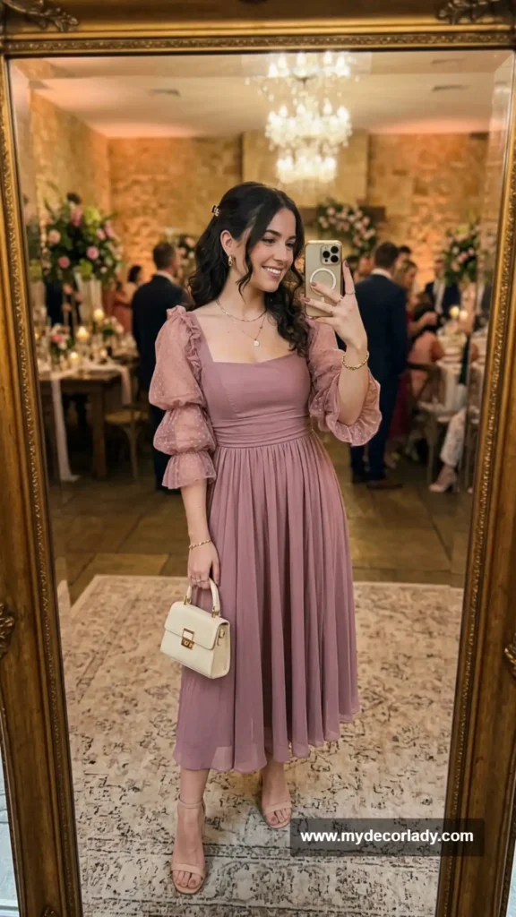 9. Sheer-Sleeve Romantic Dress