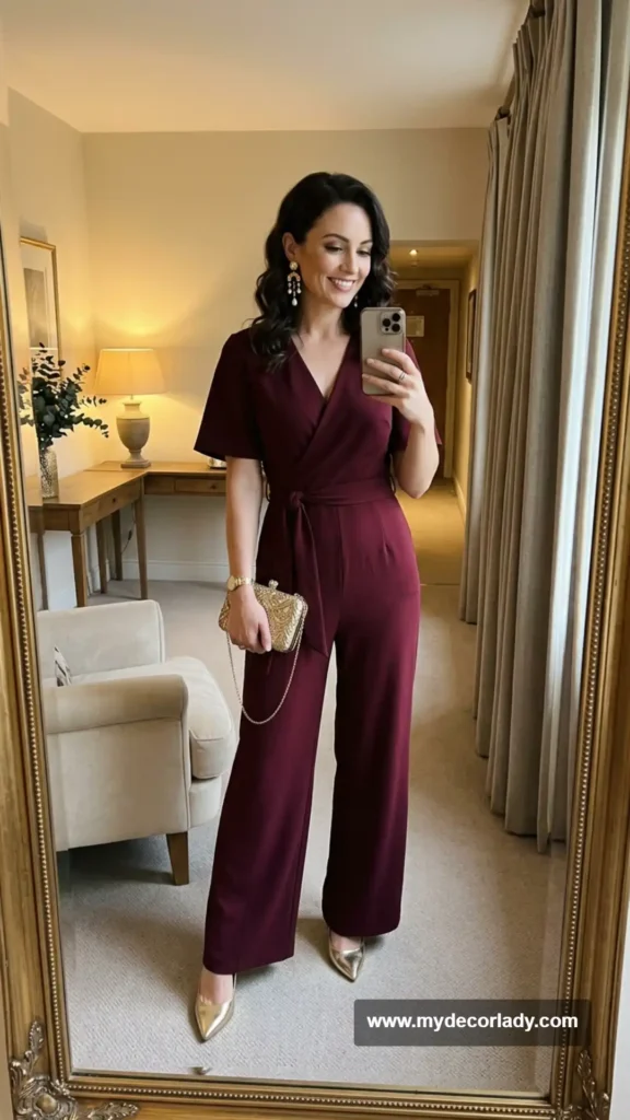 9. Wrap Jumpsuit With Metallic Heels